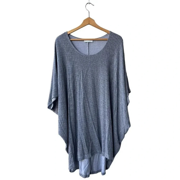 BRYN WALKER Tunic Asymmetrical Herringbone Pattern Siro Rayon Knit Blouse Gray L - Picture 1 of 3
